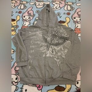 Eagle print y2k zip up hoodie